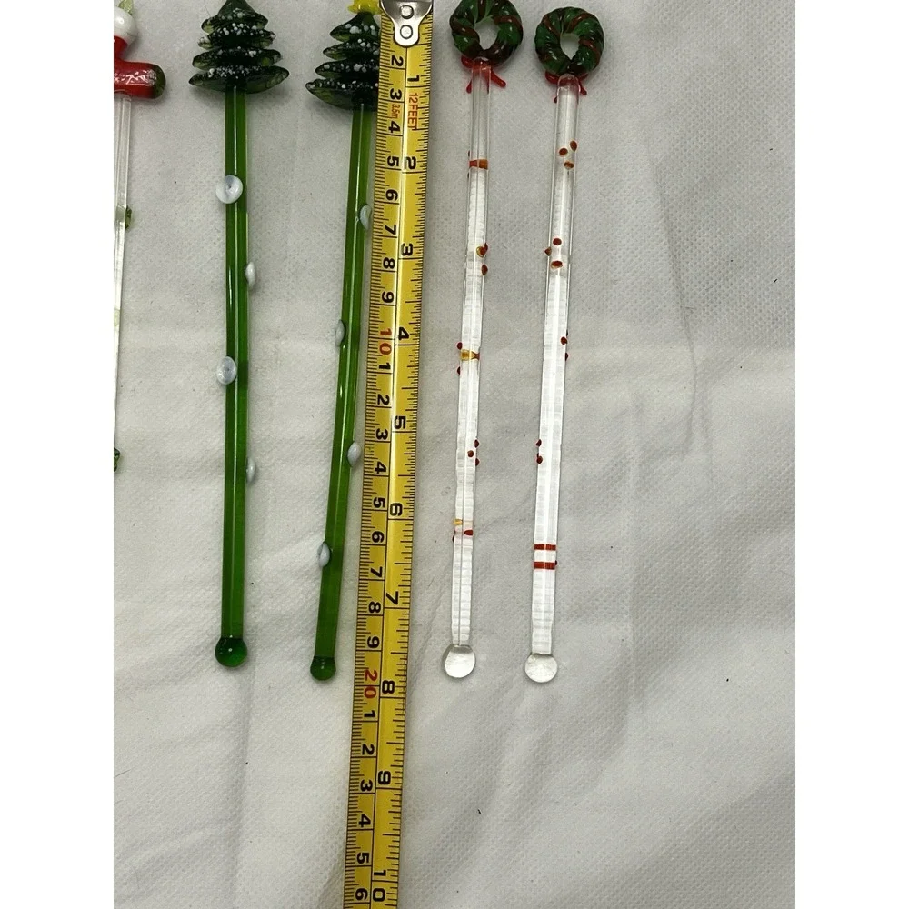 Vintage Hand Blown Glass Christmas Swizzle Sticks Cocktail Stirrers Set of 6